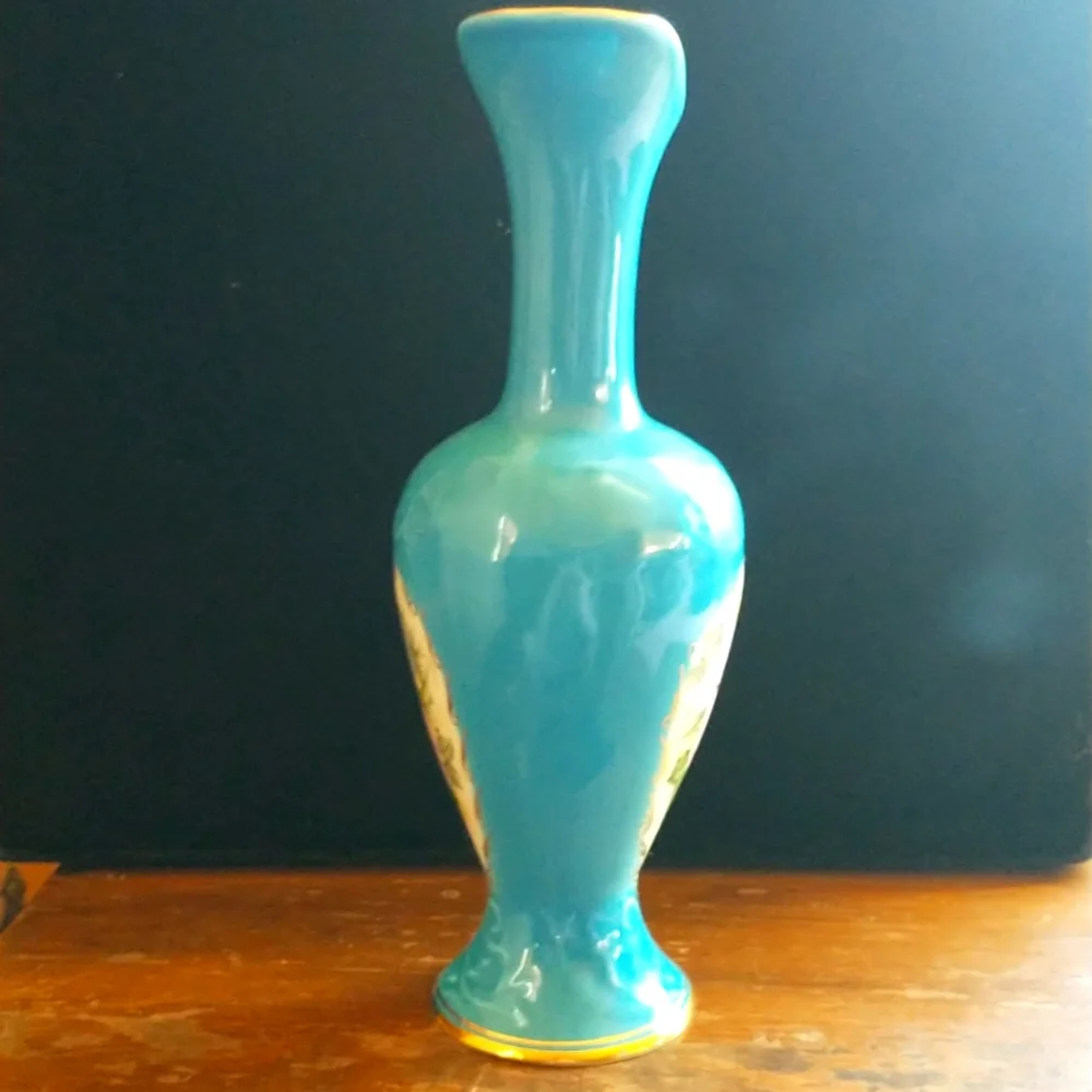 22k Gold Hand Decorated Turkish Sümer bank YPS Glass Porcelain Watering Vase